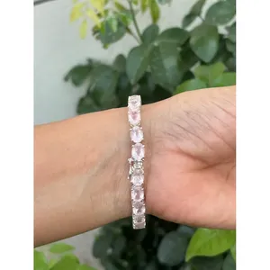Pulsera de tenis ovalada de plata 925 con cuarzo rosa: accesorio elegante y a la moda - Product Image 3
