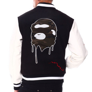 Veste universitaire en laine chenille brodée avec logo personnalisé pour homme, col rabattu, manches en cuir, veste universitaire en molleton - Product Image 6