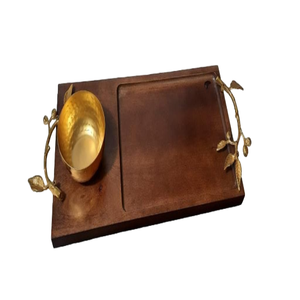 Venta caliente increíble tamaño personalizado pequeña bandeja de madera mango de metal negro para servir aperitivos en eventos Hotel y hogar - Product Image 5