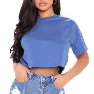 Camiseta básica personalizada 2025 para mujer, Camiseta 100% de algodón de manga corta con cuello redondo, Top CORTO BÁSICO en blanco, botón blanco y negro para verano - Product Image 2