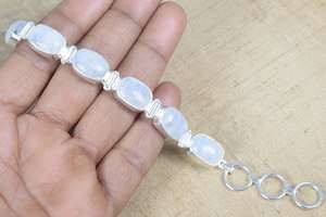 Bracelet en argent sterling avec pierre de lune arc-en-ciel, réglable, fait à la main, bijoux en pierres précieuses, bracelet en argent avec pierre naturelle, cadeau - Product Image 5