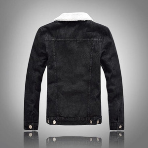New Winter <b>Mens</b> Plus Velvet Cotton Denim <b>Jacket</b> Male <b>Thick</b> Warm Lined <b>Fleece</b> Jeans <b>Jackets</b> Black Slim Jeans Coat - Product Image 2