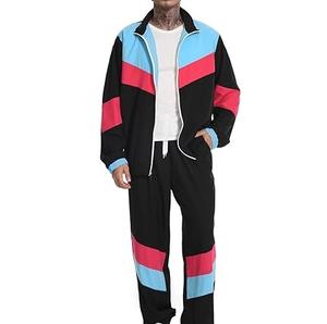 Conjuntos de pantalones cortavientos regulares formales con revestimiento de Primavera al por mayor chándales de dos piezas de nailon de tres tonos conjunto cortavientos colorblock - Product Image 1