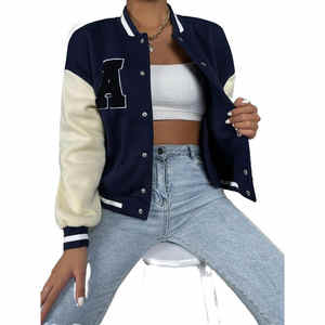 Classic Women's Varsity Baseball <b>Jacket</b> High Quality Wool Body and Leather Sleeves Knitted Cotton Filling Autumn Season - Product Image 1