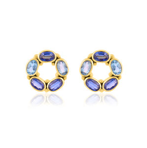 ต่างหูชุบทองลายควอตซ์สีเงินสเตอริ925ลายมูนสโตนสายรุ้ง - Product Image 3