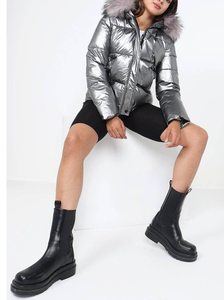 Chaqueta de Plumón Metálica para Mujer, Estilo Modesto, para Senderismo y Montañismo, OEM, Ropa de Calle, Forro de Lona, Capucha de Piel, Chaqueta de Burbuja de Ganso - Product Image 6