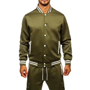 2025 hommes Varsity Bomber survêtement ensemble couleur unie 2 pièces décontracté Streetwear tenue imprimé Baseball veste Cargo survêtement pantalon - Product Image 4