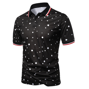 Polos en coton grande taille personnalisés pour hommes, couleur noire, imprimés à pois, T-shirts polo à manches courtes personnalisés, en meilleure vente - Product Image 2
