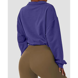 Sudaderas con capucha cortas con cremallera de cuello alto para mujer, sudadera recortada con media cremallera, Top Atlético transpirable de secado rápido, sudaderas con capucha de talla grande - Product Image 5