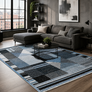 Tapis moderne lavable RW7036 Modulus Navy de Rug Weavers, chenille lavable, 10 tailles, vente en gros, dropshipping - Product Image 3