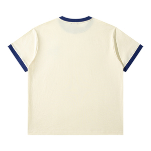 เสื้อยืดผ้าฝ้ายแขนสั้นสำหรับผู้ชายเสื้อยืดคอตตอนลายตะเข็บสีตัดกันเสื้อยืดผู้ชายโลโก้แบบออกแบบได้ตามต้องการ - Product Image 2