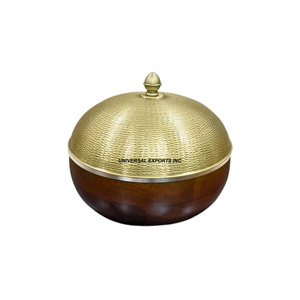 Diseño tradicional de madera y metal Hotpot forma redonda diseñador cazuela de lujo clásico elegante nuevo calentador de alimentos de Metal - Product Image 6