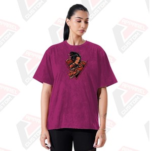 T-shirt élégant délavé à l'acide pour femmes Design tendance et confortable avec appliques écologiques pour l'été en velours côtelé batik denim - Product Image 2