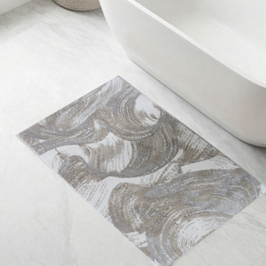 Alfombra de baño y ducha de jacquard abstracto teñido con hilo de algodón plateado Graen de 70x120 cm, producción personalizada - Hecho en Turquía - Product Image 1