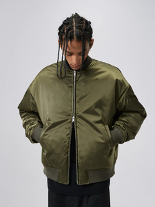 Blouson aviateur en satin surdimensionné noir et olive rétro Streetwear mode vêtements d'extérieur unisexe décontracté léger classique coupe-vent - Product Image 5