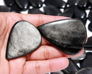 Cabochon en obsidienne naturelle à reflets argentés, pierre noire en vrac avec éclat argenté, pierres précieuses en vrac pour la fabrication de bijoux - Product Image 3