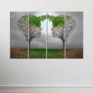 Elegant <b>Face</b>-to-<b>Face</b> <b>Tree</b> Silhouette Canvas Art Print for Serene Spaces,SET OF 4 CANVAS - Product Image 1