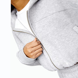 Veste à capuche athlétique décontractée pour femmes Heather Grey Cropped Hoodie Full Zip Soft Cotton Polyester Blend Hoodie For Womens Waer - Product Image 3