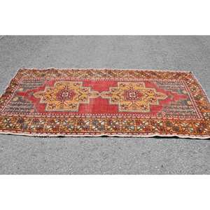 Alfombra turca clásica roja y naranja Vintage, diseño de retales de área grande de 4,2x8,6 pies para pasillo, dormitorio, látex de lana para mesita de noche - Product Image 3