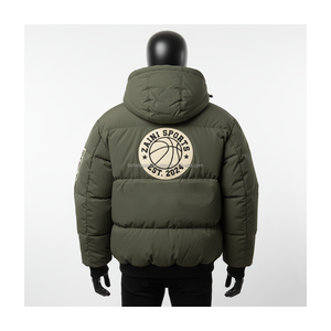 Veste bouffante pour hommes de qualité supérieure Tissu polyester Manteau d'hiver vert olive Veste bouffante avec logo personnalisé et conception de broderie pour hommes - Product Image 2