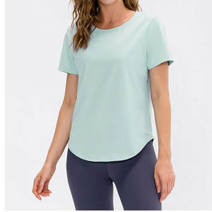 Camiseta de algodón de color sólido para mujer, camiseta de manga corta de color sólido con cuello personalizado, camiseta de talla grande para mujer - Product Image 3