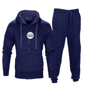 FORGO SPORTS Men Winter Pullover Hoodie Printed Solid Long Sleeve Pants Jogging Suits Tracksuit Set 2 Piece Polyester/Cotton - Product Image 2