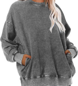 Sudadera de Cuello Redondo Vintage de Lona Ecológica, Holgada, Transpirable, de Gran Tamaño, para Mujer, Invierno 2025, Alta Calidad, Personalizada - Product Image 3