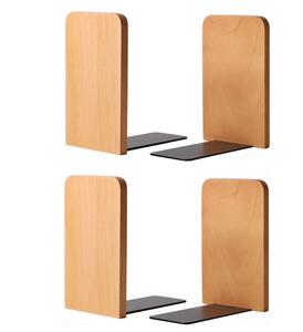 Wood <b>Book</b> <b>Ends</b> for Shelves Non-Slip Bookends Heavy Duty Wooden Bookend Support for <b>Books</b> and Movies (Beech 2 Pairs) - Product Image 1