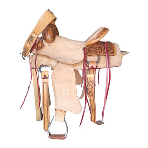 Selle d'équitation Western Rider's Trust fabriquée à la main sur mesure 100% cuir de buffle avec sculpture florale et siège en cuir brut - Product Image 1