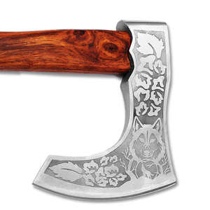 Hache à fendre de qualité industrielle en acier au carbone forgé à la main, robuste |   Couteau de camping d'extérieur à double lame en acier à haute teneur en carbone avec manche en bois - Product Image 2