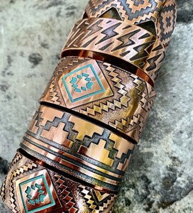 Stylish Antiqued <b>Copper</b> Fashion Cuff Bracelet Embossed Scroll Design Accessory - Product Image 4