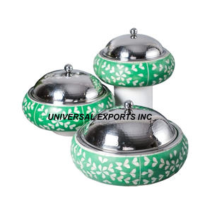 Calentador de alimentos de Metal con acabado dorado y plateado, cazuela decorativa de forma redonda, última colección, olla de Metal decorativa - Product Image 4