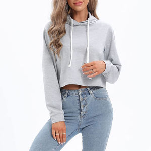 <b>Women</b> Luxury Custom Knitted Crop <b>Top</b> Hoodie 100% Cotton French Terry Front Logo Stylish Breathable <b>Warm</b> Pullover for Winter - Product Image 4