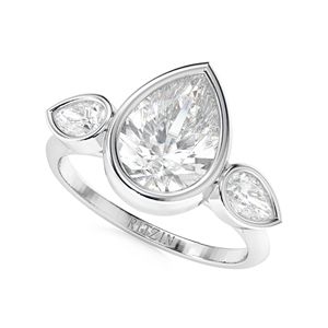 Anillo de Compromiso de Tres Piedras con Diamante Cultivado en Laboratorio/Moissanita Creada en Laboratorio, Corte Pera, para Mujer, Marca RITZIN - Product Image 1