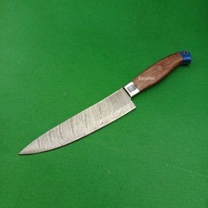 Cuchillo de Chef de cocina de acero de Damasco hecho a mano personalizado de alta calidad, cuchillo de corte de verduras, mango de madera con Funda de cuero - Product Image 3