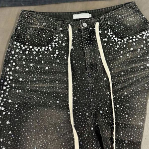 Custom Printed <b>Jean</b> Shorts for <b>Men</b> High-Waist Distressed Vintage Double <b>Jeans</b> Breathable Light Crystal Rhinestone <b>Men's</b> Shorts - Product Image 6