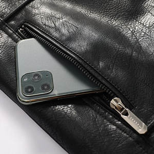 Chaqueta de Cuero para Hombre, Estilo Motociclista, Ajustada, Chaqueta de Cuero Vintage para Moda Casual Urbana y Conducción - Product Image 6