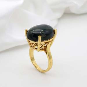 Wholesale Collection Real Green Onyx Gemstone <b>Statement</b> <b>Ring</b> Yellow Gold Plated Adjustable Prong Setting Fashionable Brass <b>Ring</b> - Product Image 4