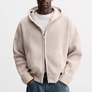 Design simple coton mélangé couleur unie goutte épaule à manches longues tricots fermeture à glissière pull à capuche en tricot pour hommes - Product Image 1