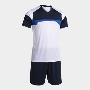 Alta calidad 100% poliéster TESPOO Deportes Fútbol uniforme transpirable manga corta blanco azul Panel diseño OEM servicio al por mayor - Product Image 1