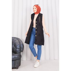 Chaleco Acolchado con Capucha y Botones para Mujer, Resistente al Viento, Ropa de Invierno, Bordado con Flores Vintage, Tejido de Punto, Hijab - Product Image 4