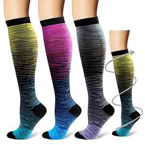 Chaussettes de compression de voyage personnalisables 100 % coton respirantes antibactériennes à rayures jacquard pour le cyclisme intensif - Product Image 6