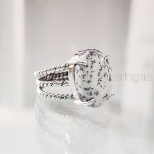Bague pour femme Opale dendritique naturelle Pierre précieuse Octobre Pierre de naissance 3 Bande torsadée Vintage Bijoux faits à la main Bague en argent sterling 925 - Product Image 1
