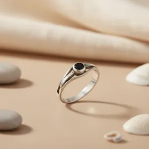 "Handmade Rhodium-Plated 925 Silver <b>Boho</b> Onyx <b>Ring</b> for Women" - Product Image 2