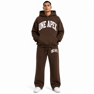 Ensemble de survêtement ONEAPEX SPORTS WEAR pour homme, comprenant un sweat à capuche bleu poussière classique et un pantalon de survêtement à jambes larges, en coton épais de qualité supérieure, antibactérien - Product Image 4