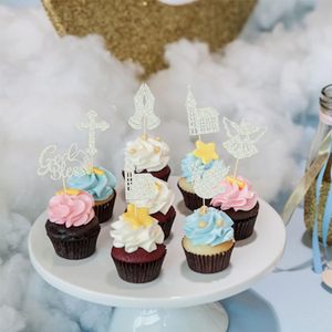 Plata <span class=keywords><strong>Primera</strong></span> Comunión y Bautismo Cupcake Topper Niños Oración Dios Bendiga Comunión Mascota Paloma Cruz Cupcake Topper - Product Image 5