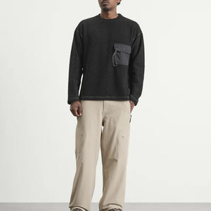 <b>Men's</b> Casual Slim Utility Pocket Pullover <b>Black</b> Textured Sweatshirt New Style Fashionable Sweatshirt Durable <b>Fleece</b> for Autumn - Product Image 4