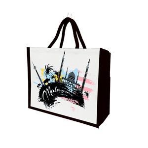 กระเป๋าปอกระเจาขนาดกลางมีที่จับเชือกพิมพ์ลายป่านวัสดุโพลีเอสเตอร์รูปทรงเรขาคณิตทำจากอินเดียตะวันตก - Product Image 4