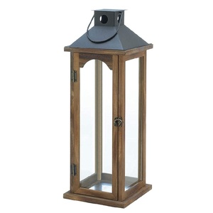 Linterna de madera natural con mango de hierro para decoración del hogar y Navidad festiva para colgar en el jardín - Product Image 2