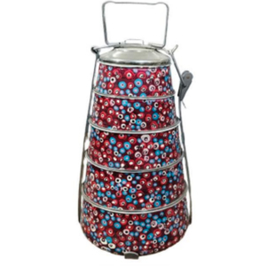 Portador de almuerzo esmaltado respetuoso con el medio ambiente, 4 compartimentos, diseño pintado a mano, caja de acero inoxidable con resistente al agua. - Product Image 6